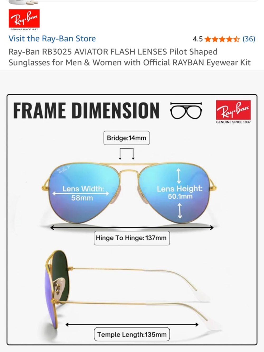 Ray-Ban Gold Frame Aviator Sunglasses with Blue Mirrored Lenses - Picture 7 of 9